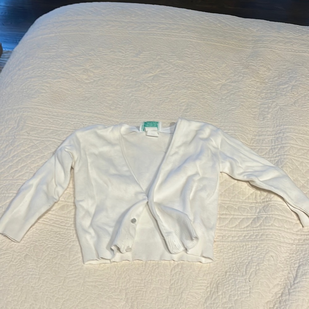 White 100% cotton Julius Berger unisex kids button up sweater!